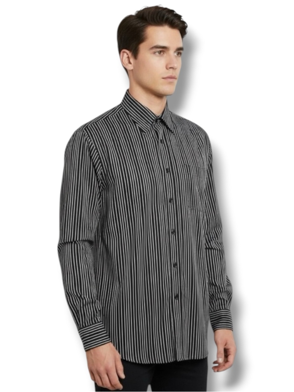 NWT MB Studio Men's XL Black White Pinstripe Button-Down Shirt 17/17.5 Dress Y2K